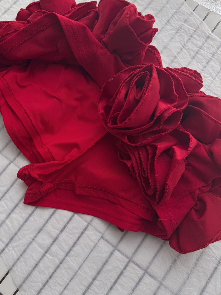 Off-Shoulder Corset Top & 3D Floral Skort Set