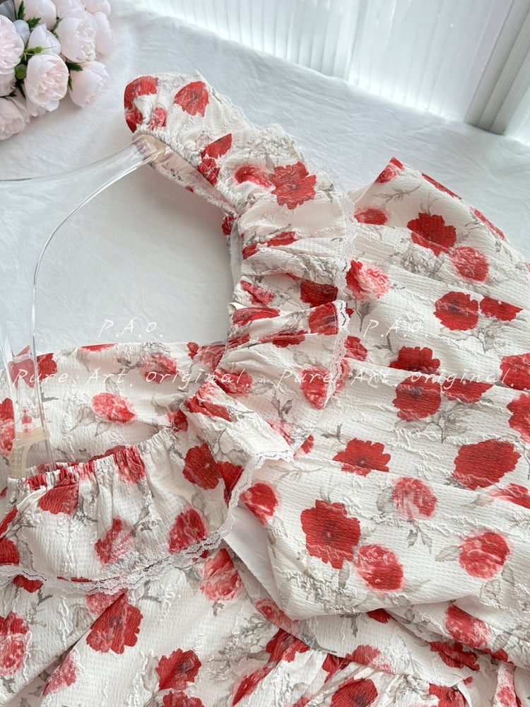 ROSE PRINT OFF-SHOULDER MINI DRESS