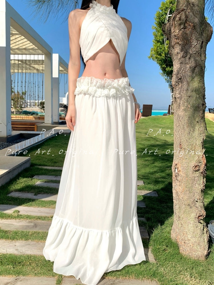 LUMIÈRE HALTER RUFFLE TWO-PIECE MAXI SET