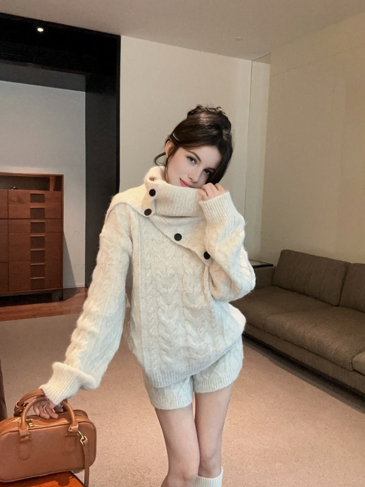 Cozy Cable-Knit Sweater, Shorts & Scarf 3-Piece Set