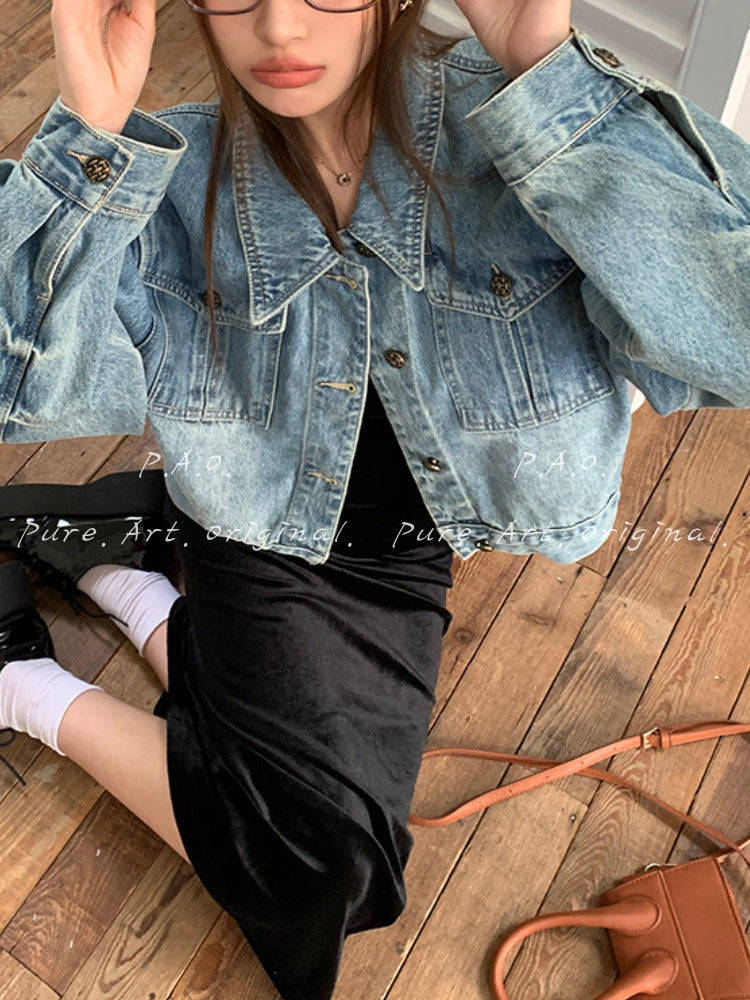 Vintage Washed Cropped Denim Jacket