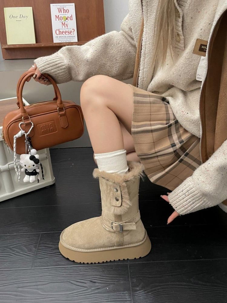 Thickened Fur-Lined Non-Slip Platform Mid-Calf Snow Boots