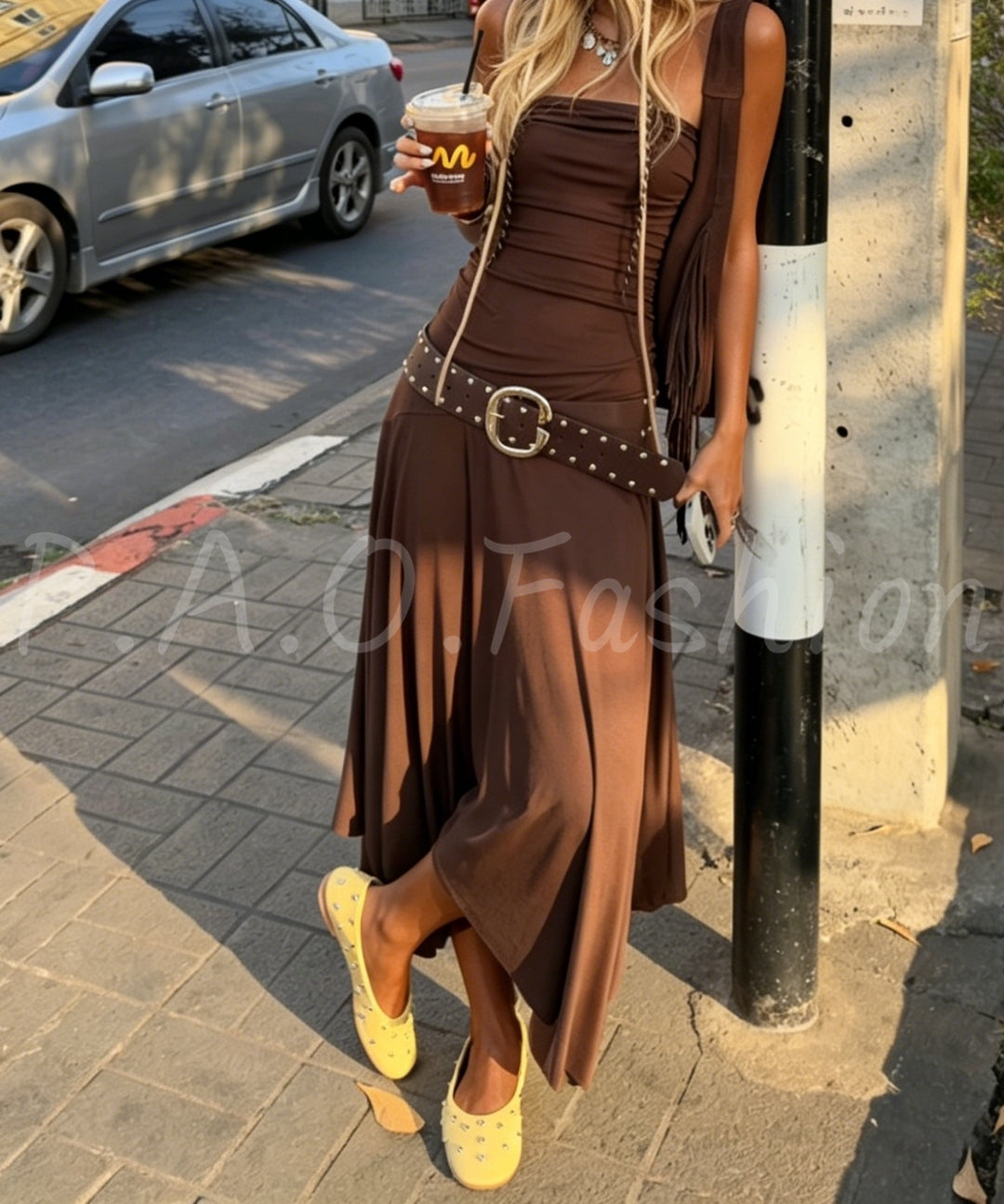 Strapless Ruched Belted Maxi Dress[Available Now]