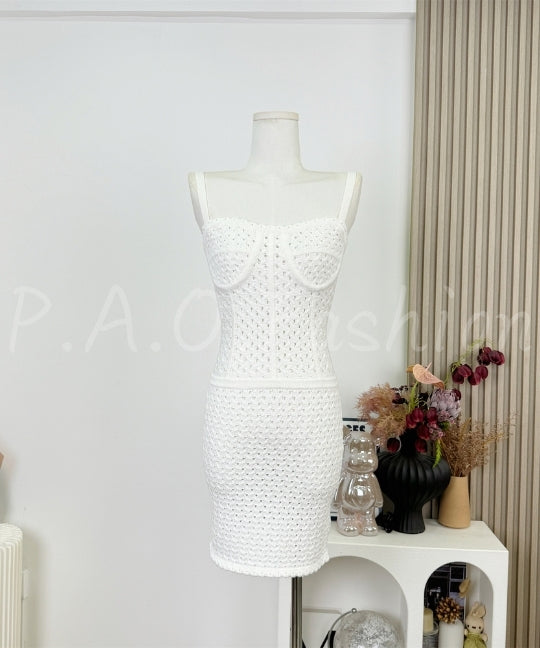 Open-Knit Bodycon Strap Mini Dress[Available Now]