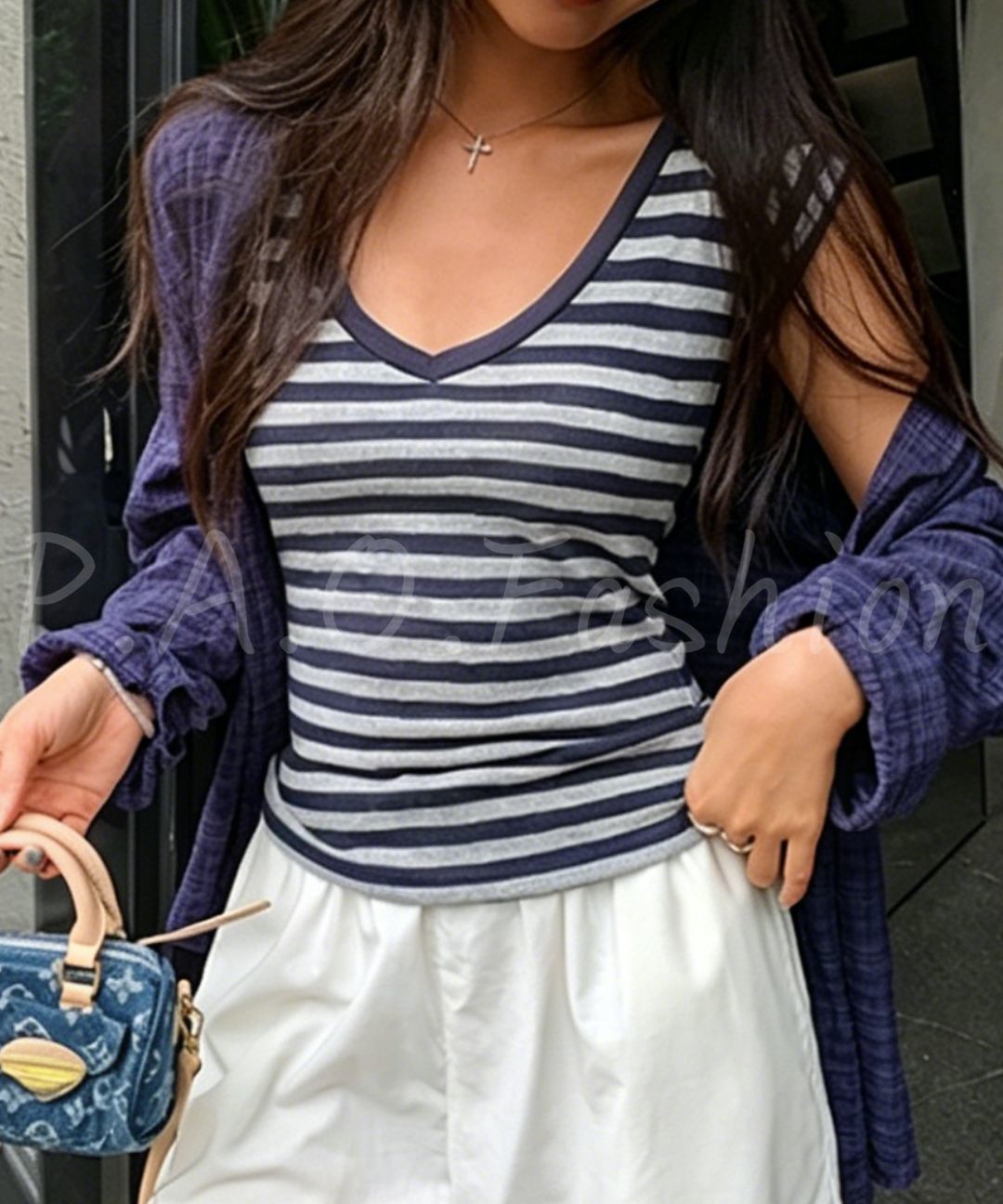 Striped V-Neck Knit Top