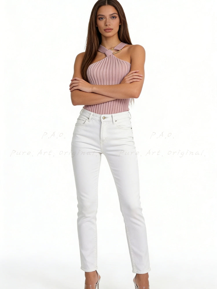 Halter Neck Knit Tank Top