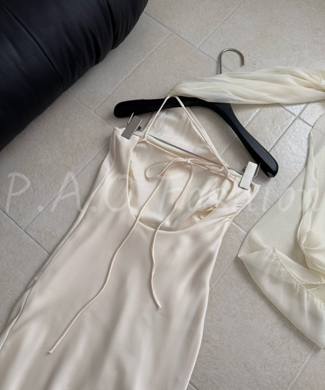 One-Shoulder Satin Slip Dress with Sash & Side Slit[Available Now]