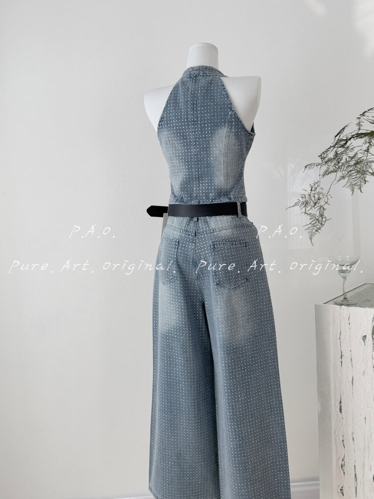 Polka Dot Denim Two-Piece Set