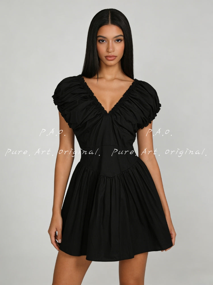 French Vintage Puff Sleeve Mini Dress