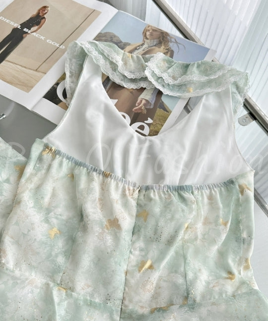 Foil Butterfly Print Halter Tiered Maxi Dress[Available Now]