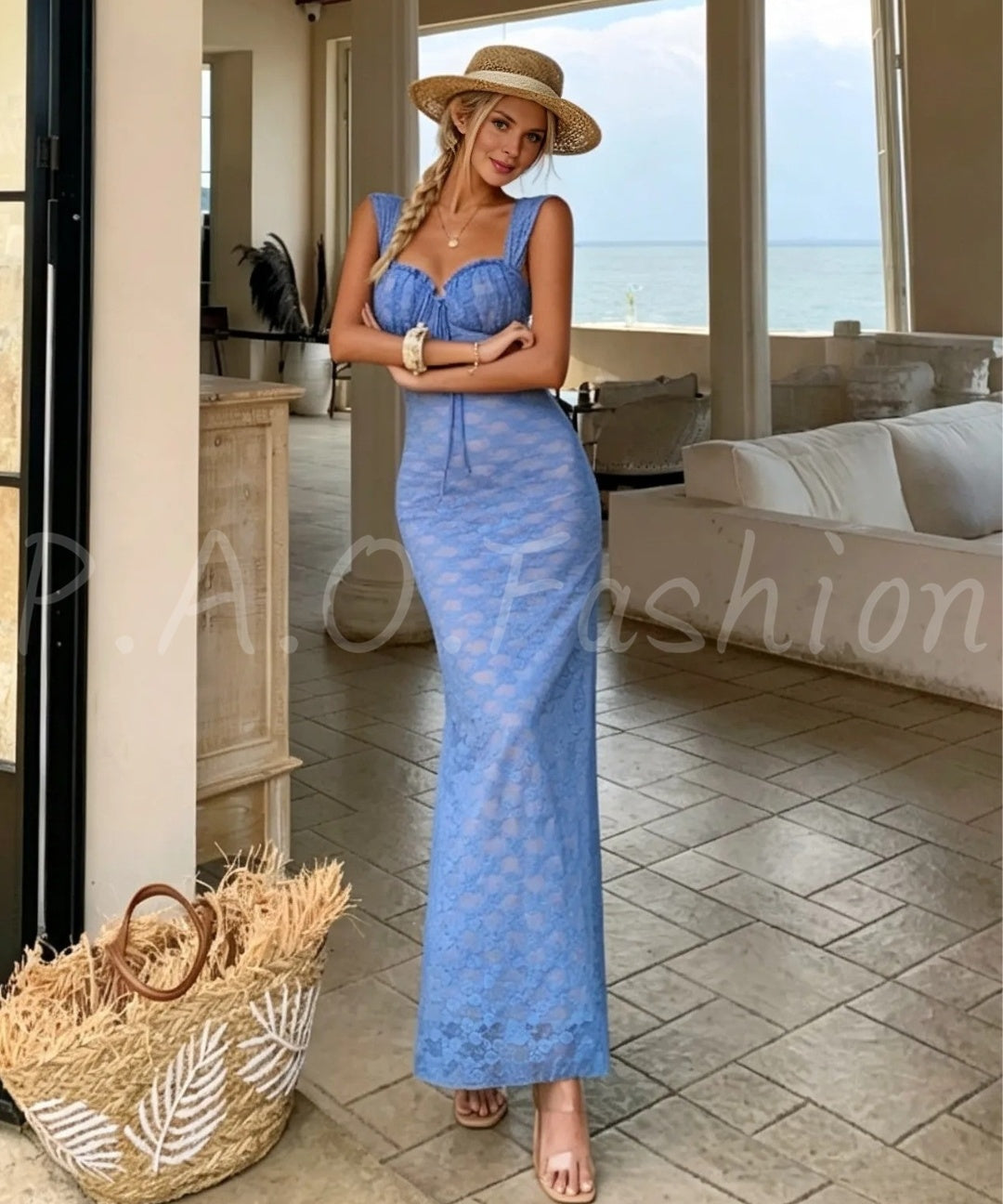 Cobalt Blue Lace Mermaid Maxi Dress