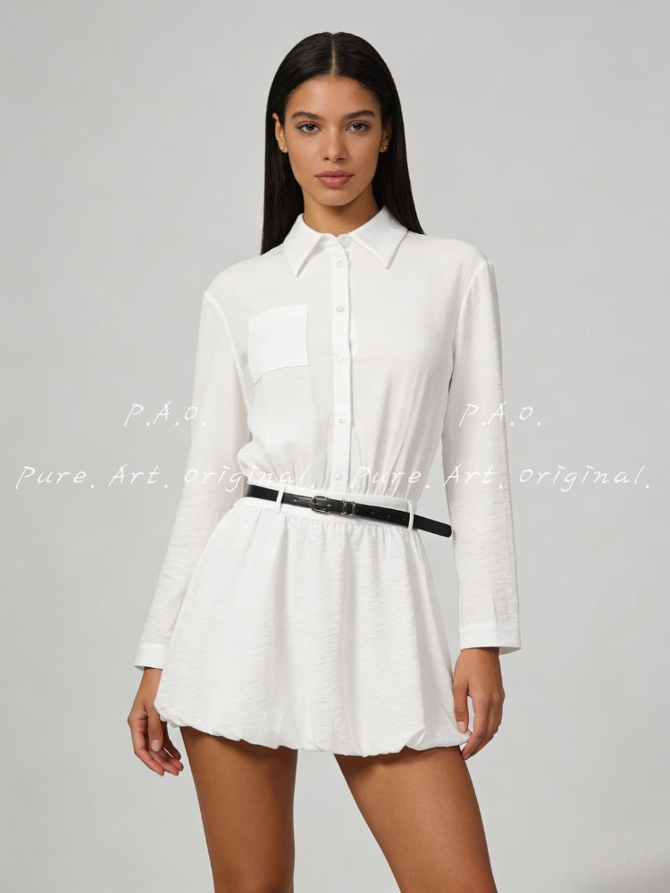 Pure White Belted Shirt Dress