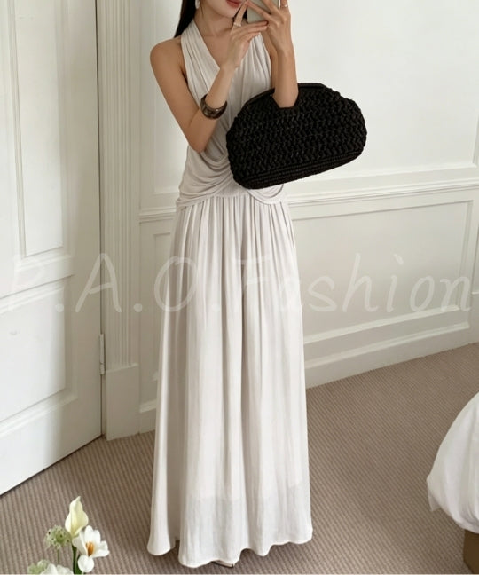 Halter Twist Top & High-Waisted Flowy Skirt Set