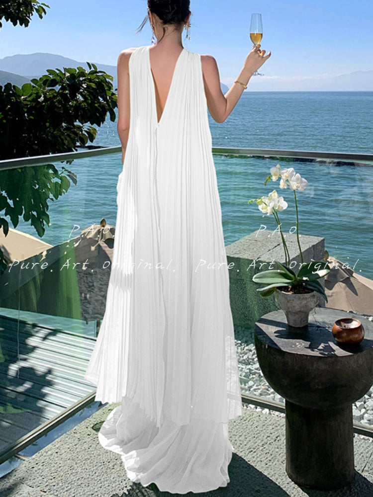 Azure Breeze Pleated Maxi