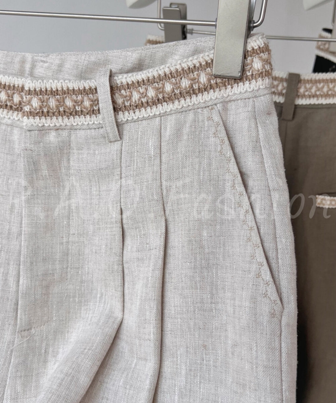 Embroidered Linen Wide-Leg Pants