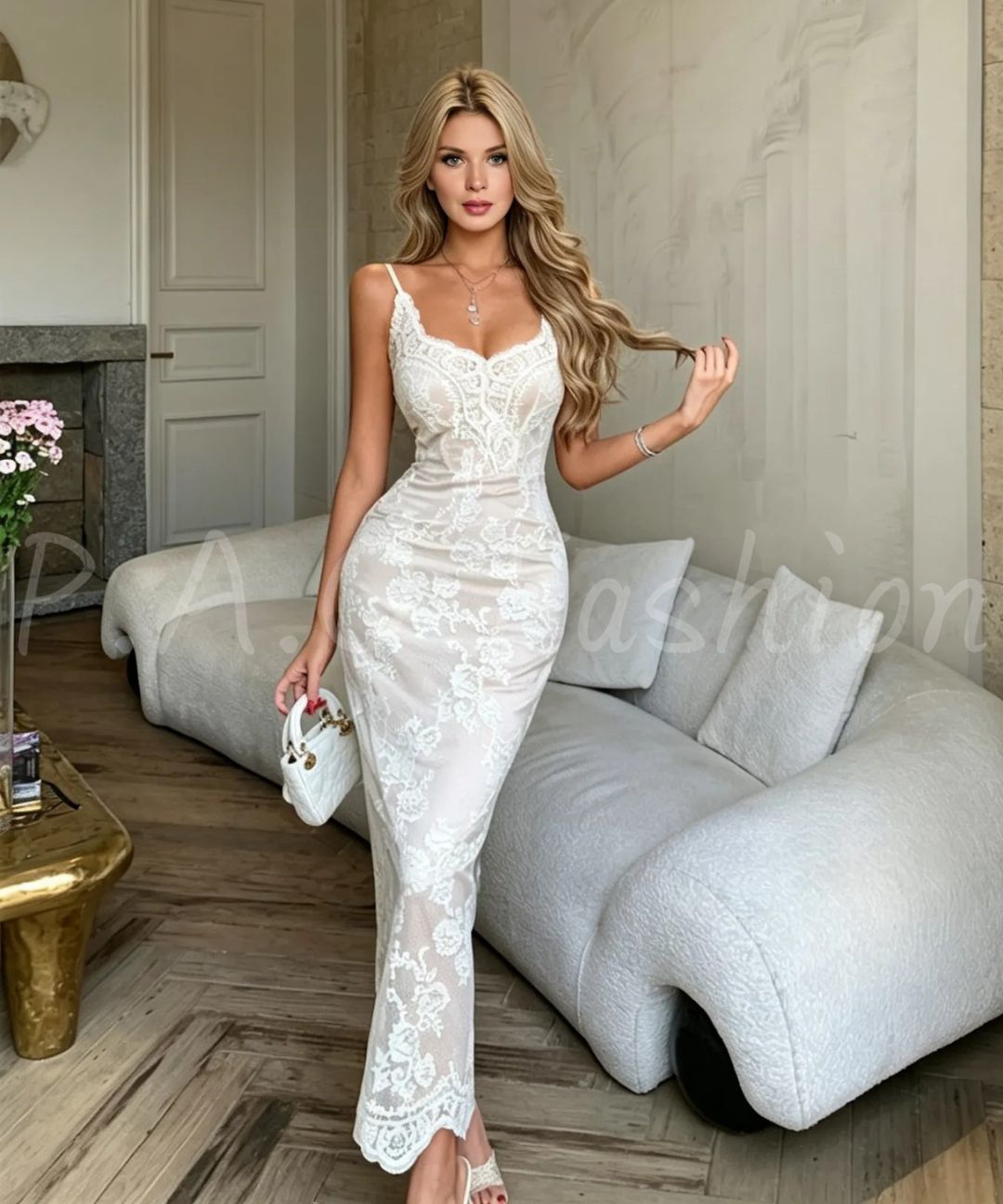French Lace Mermaid Maxi Dress
