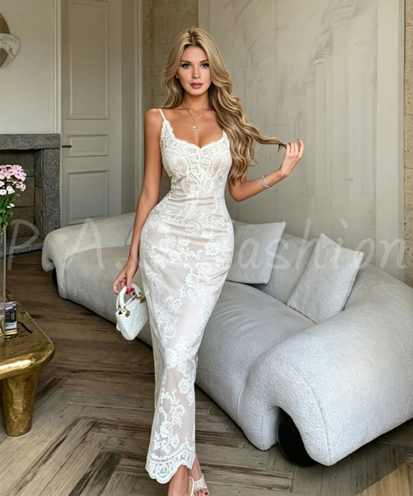 French Lace Mermaid Maxi Dress