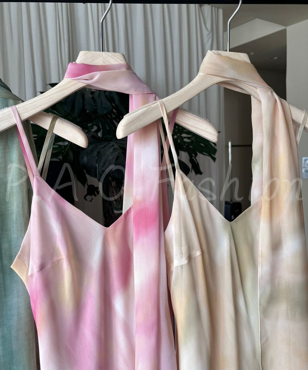 Watercolor Print Scarf-Tie Mermaid Maxi Dress
