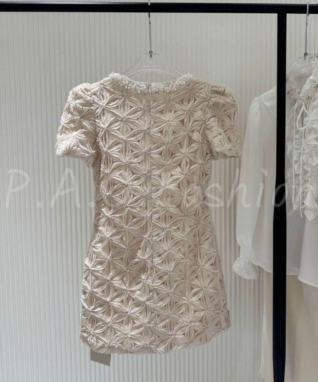 3D Floral Embellished Bubble Sleeve Mini Dress