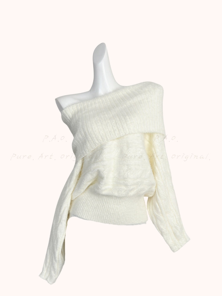 Off-Shoulder Slouchy Cable Knit Sweater