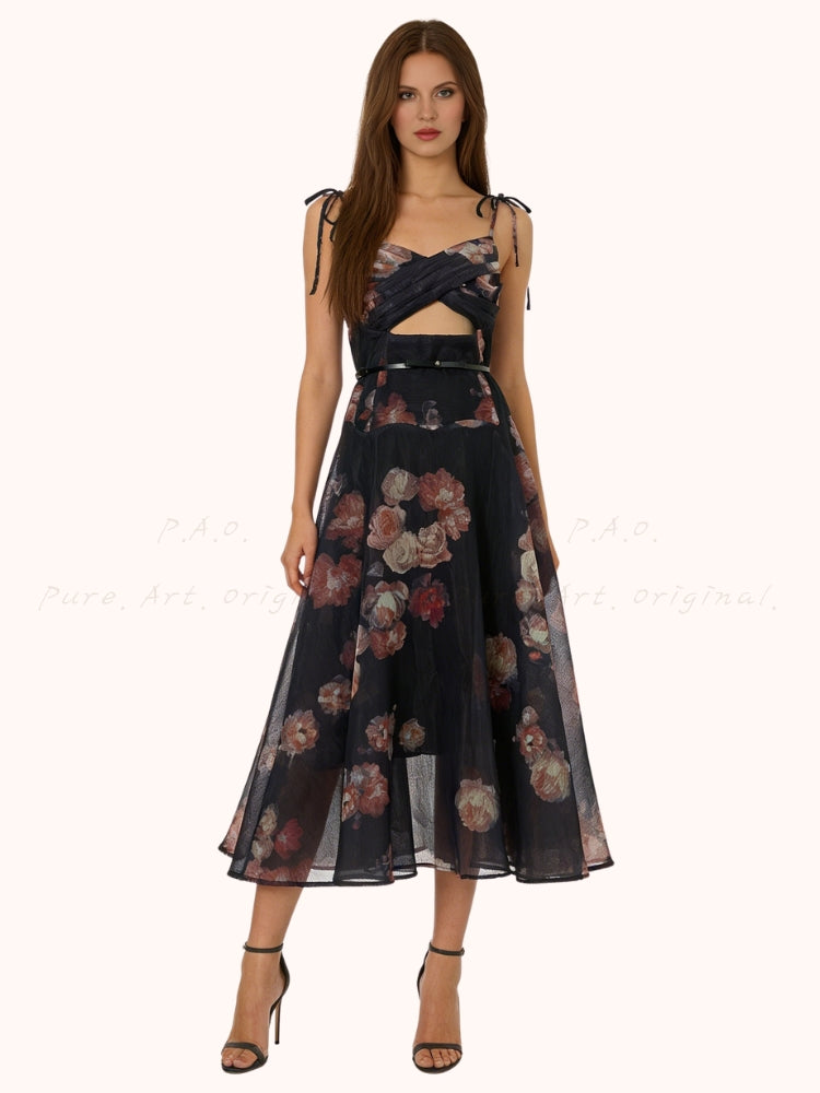 Twist Cutout Rhinestone Strap Maxi Dress