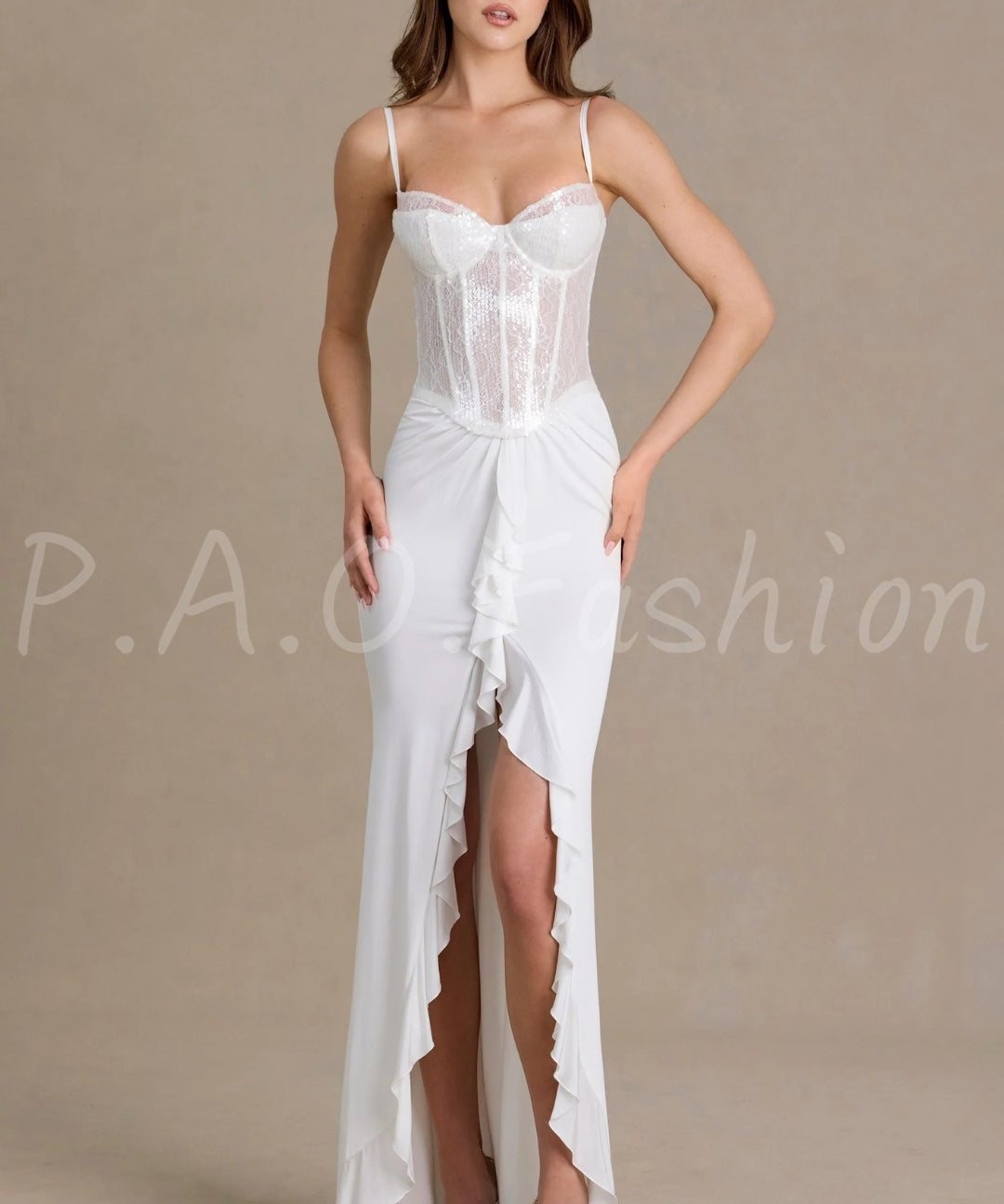 Lace Corset Strap Slit Maxi Dress[Available Now]