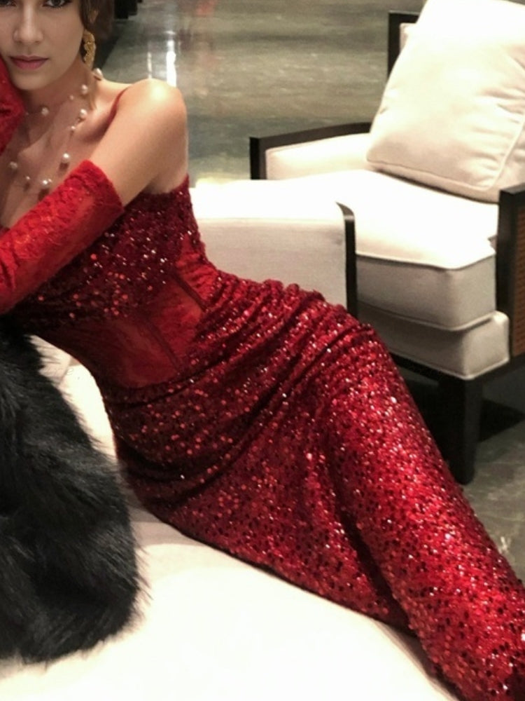 Sequin Lace Mermaid Evening Gown