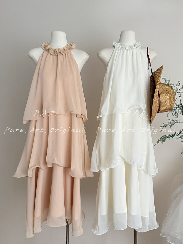ISLA FLORAL HALTER RUFFLE MAXI DRESS