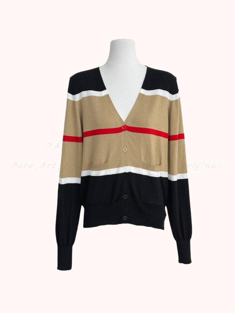 Striped Knit Fitted Cardigan