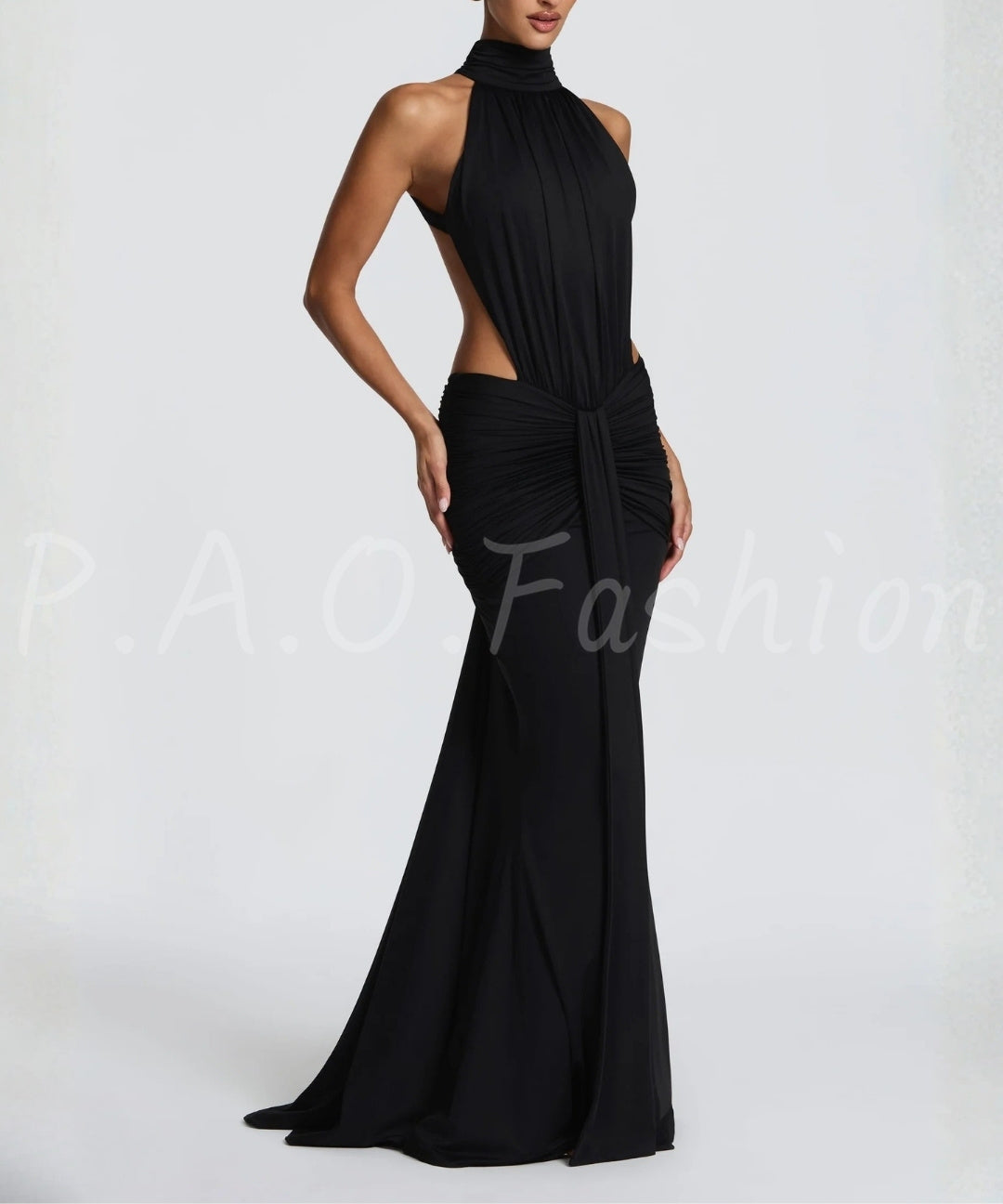 Halter Backless Twist-Waist Mermaid Maxi Dress