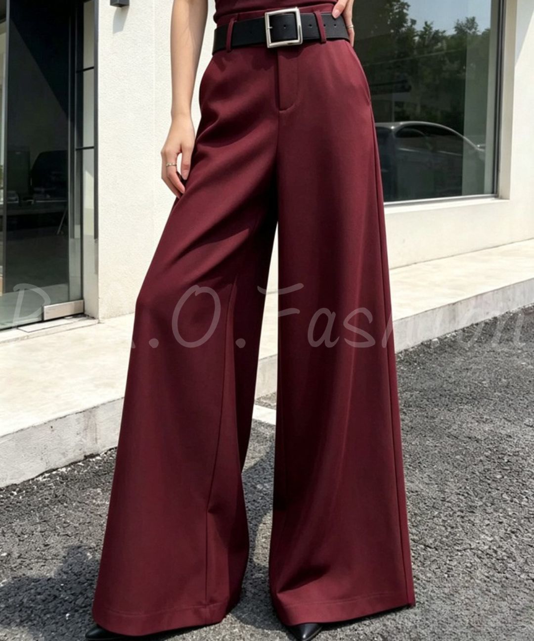 High Waist Draped Wide Leg Suit Pants with Belt