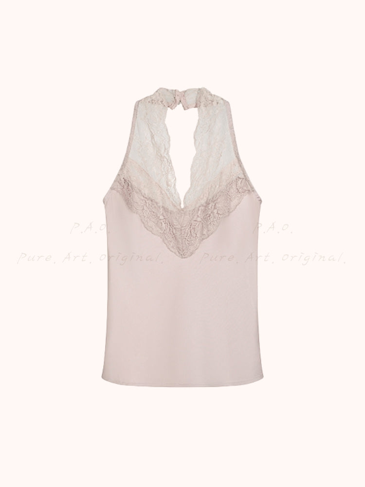 Lace Panel Halter Neck Cami