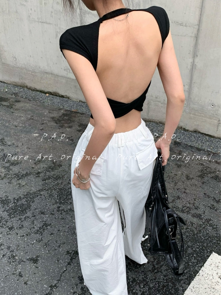Open Back Cross Twist Crop Tee