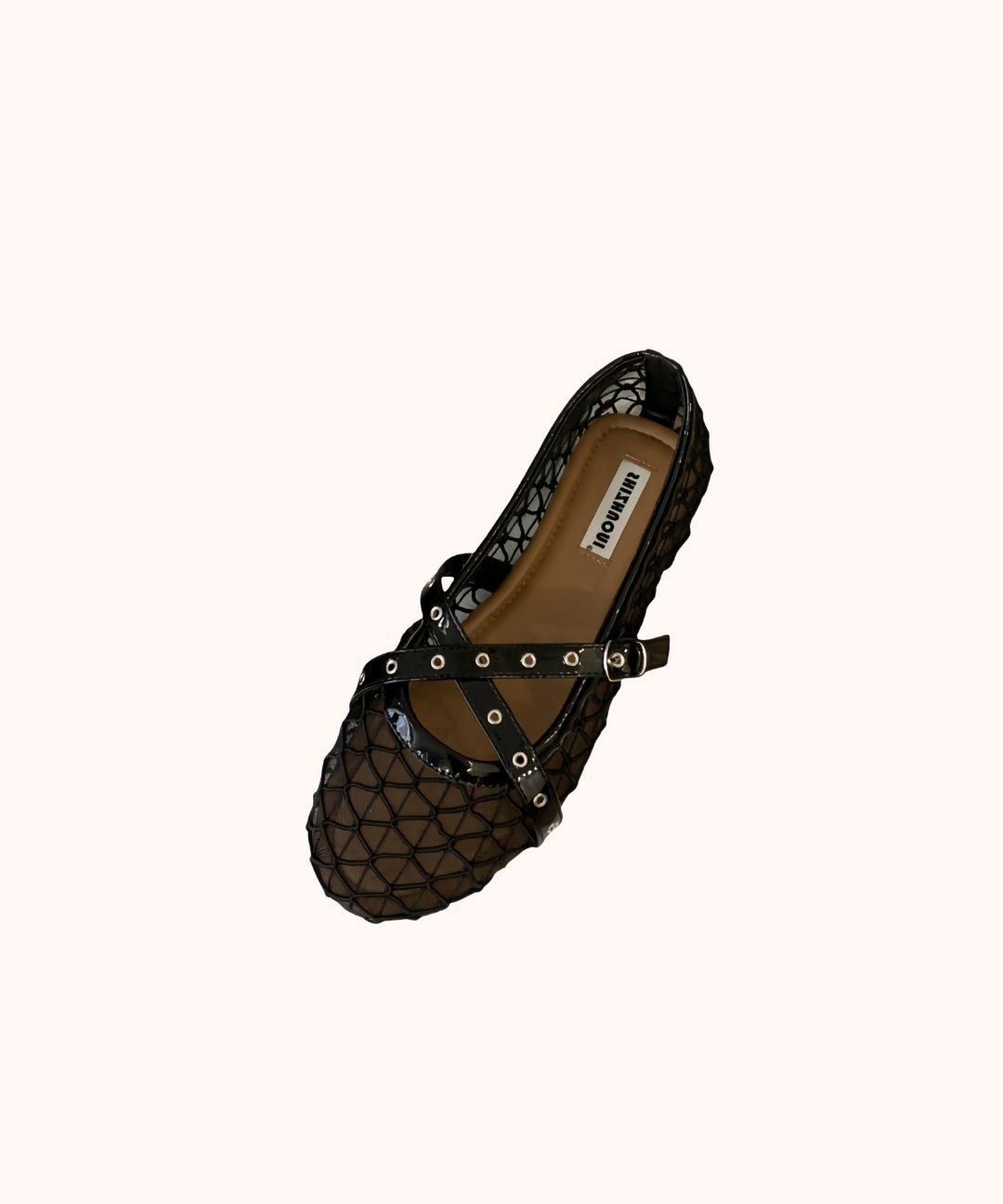 Fishnet Mesh Mary Jane Flats with Double Strap