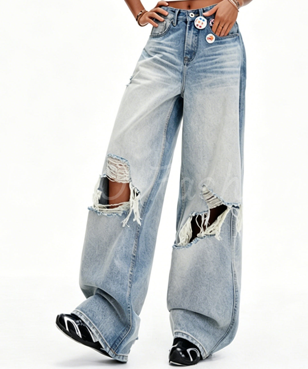 Distressed Vintage Wide-Leg Denim Jeans[Available Now]