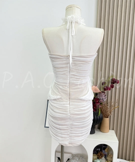 Halter Floral Tulle Bodycon Dress[Available Now]