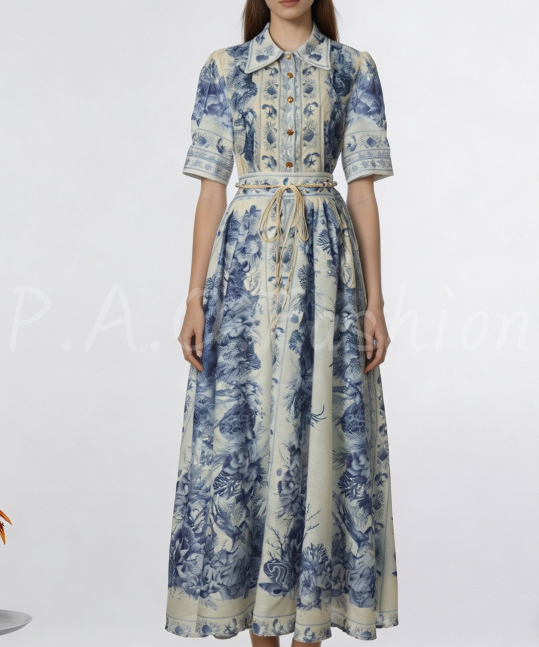 Ocean Print Shirt & A-Line Skirt Set[Available Now]