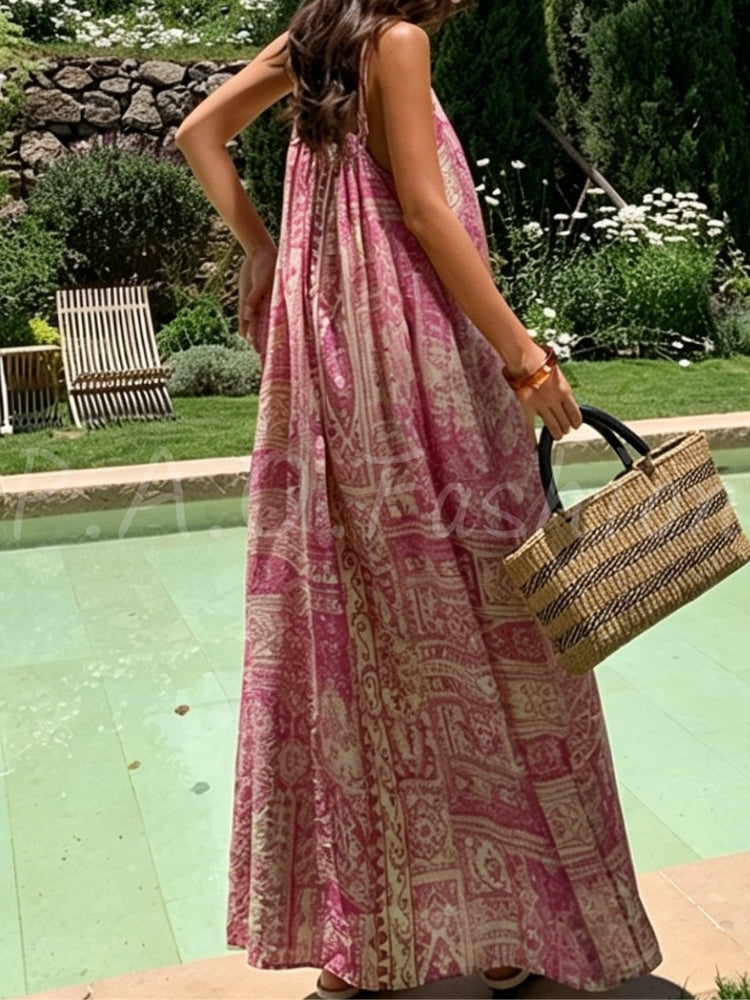 Bohemian Halter Printed Vacation Maxi Dress