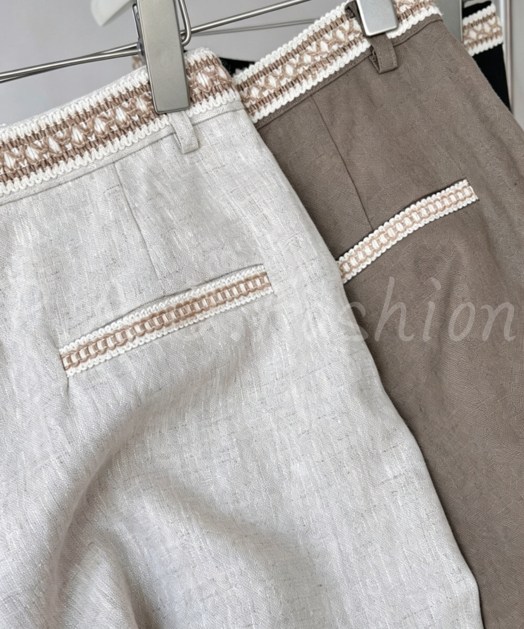 Embroidered Linen Wide-Leg Pants