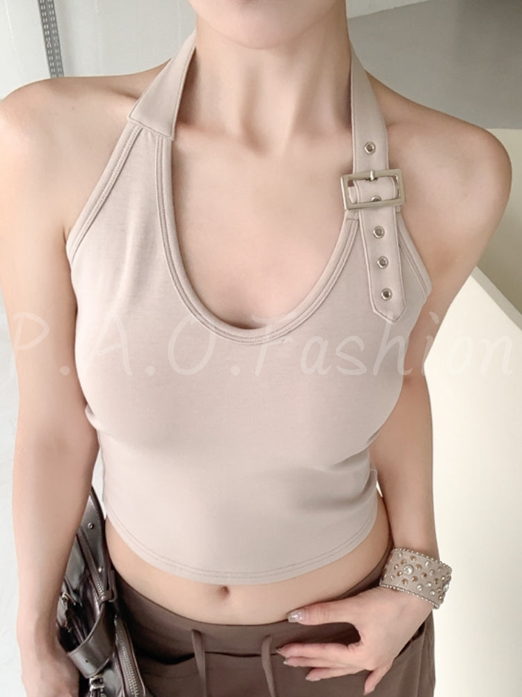 Asymmetric Halter Crop Top