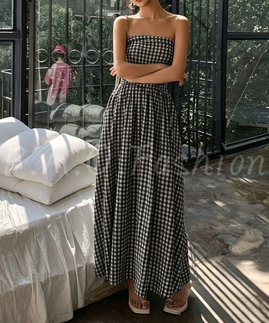 Gingham Strapless Maxi Dress