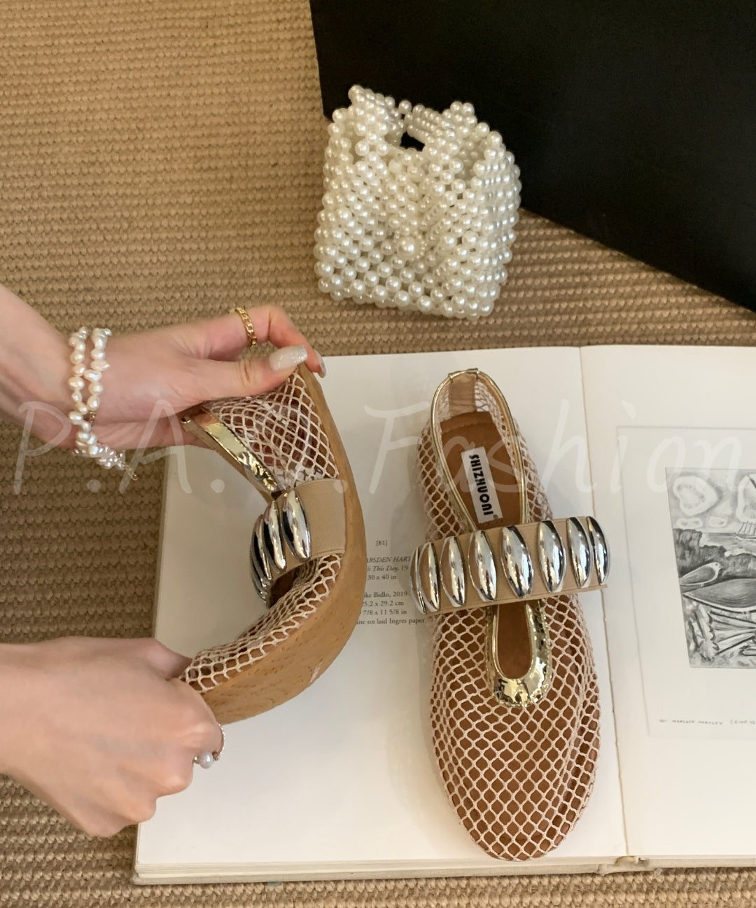 Mesh Ballet Flats with Metal Detail