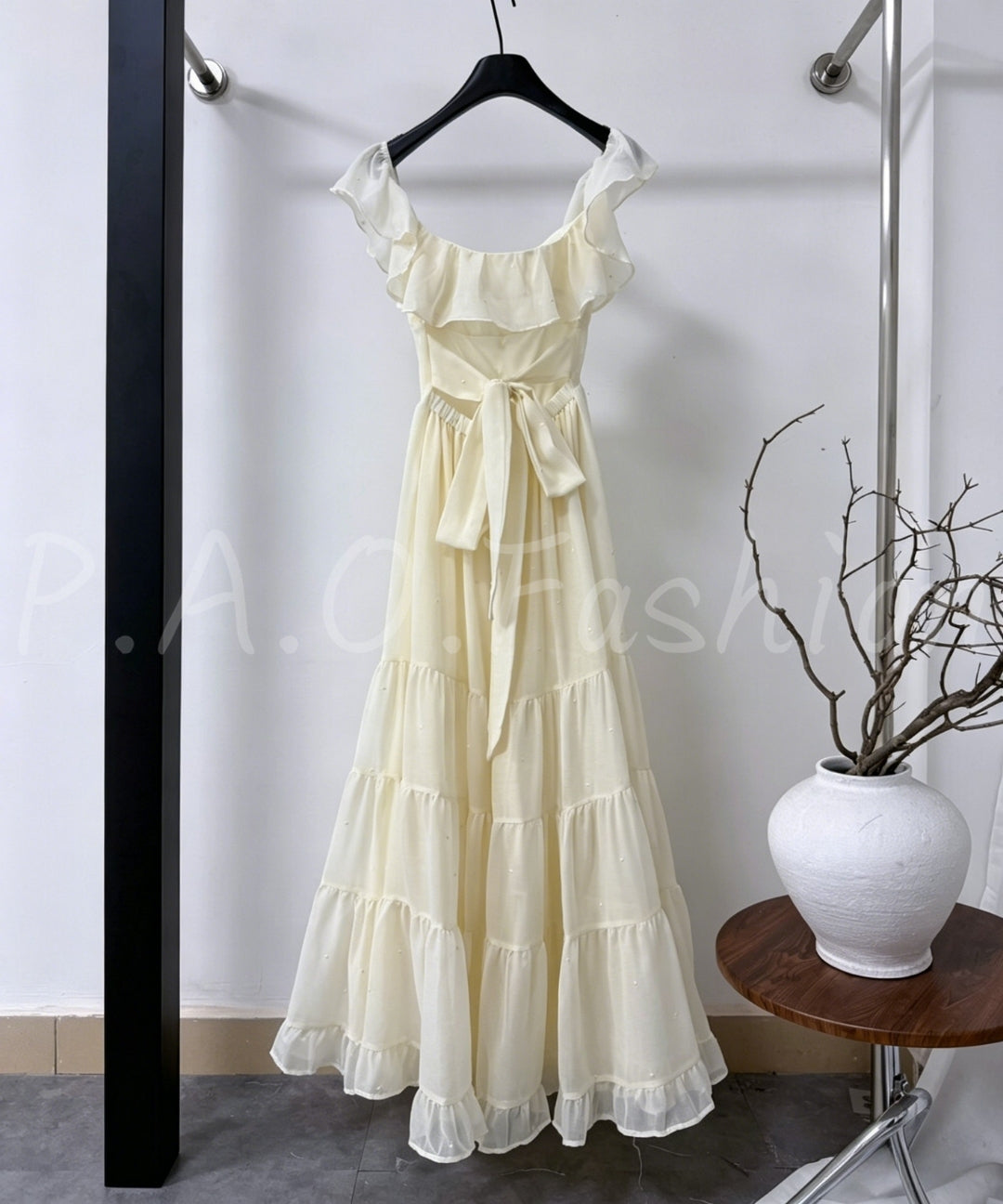 Square Neck Ruffle Beaded Maxi Dress[Available Now]