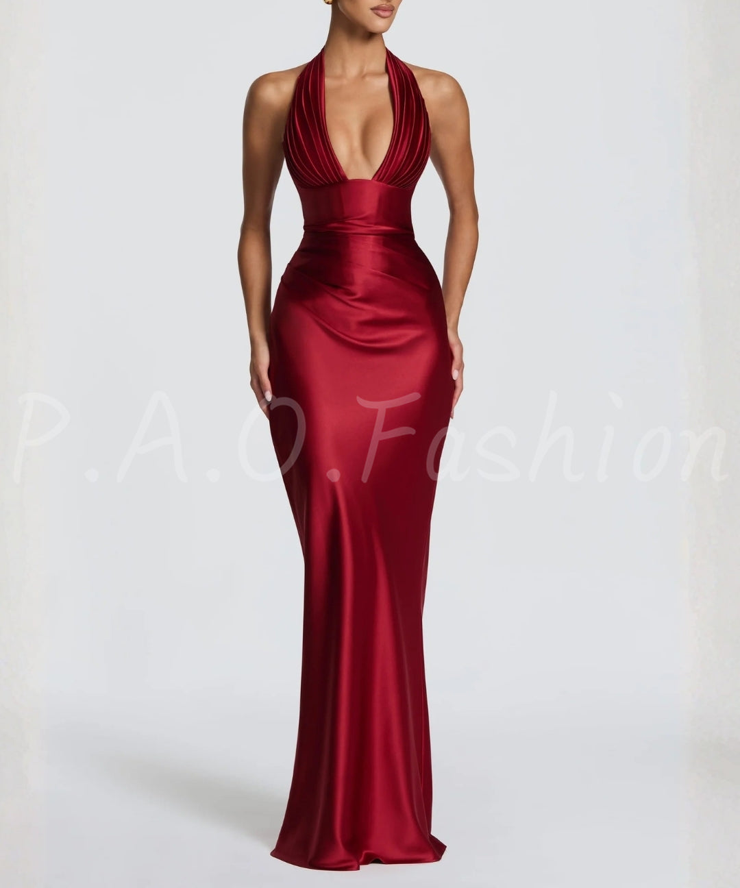 Halter Deep V Satin Mermaid Gown[Available Now]