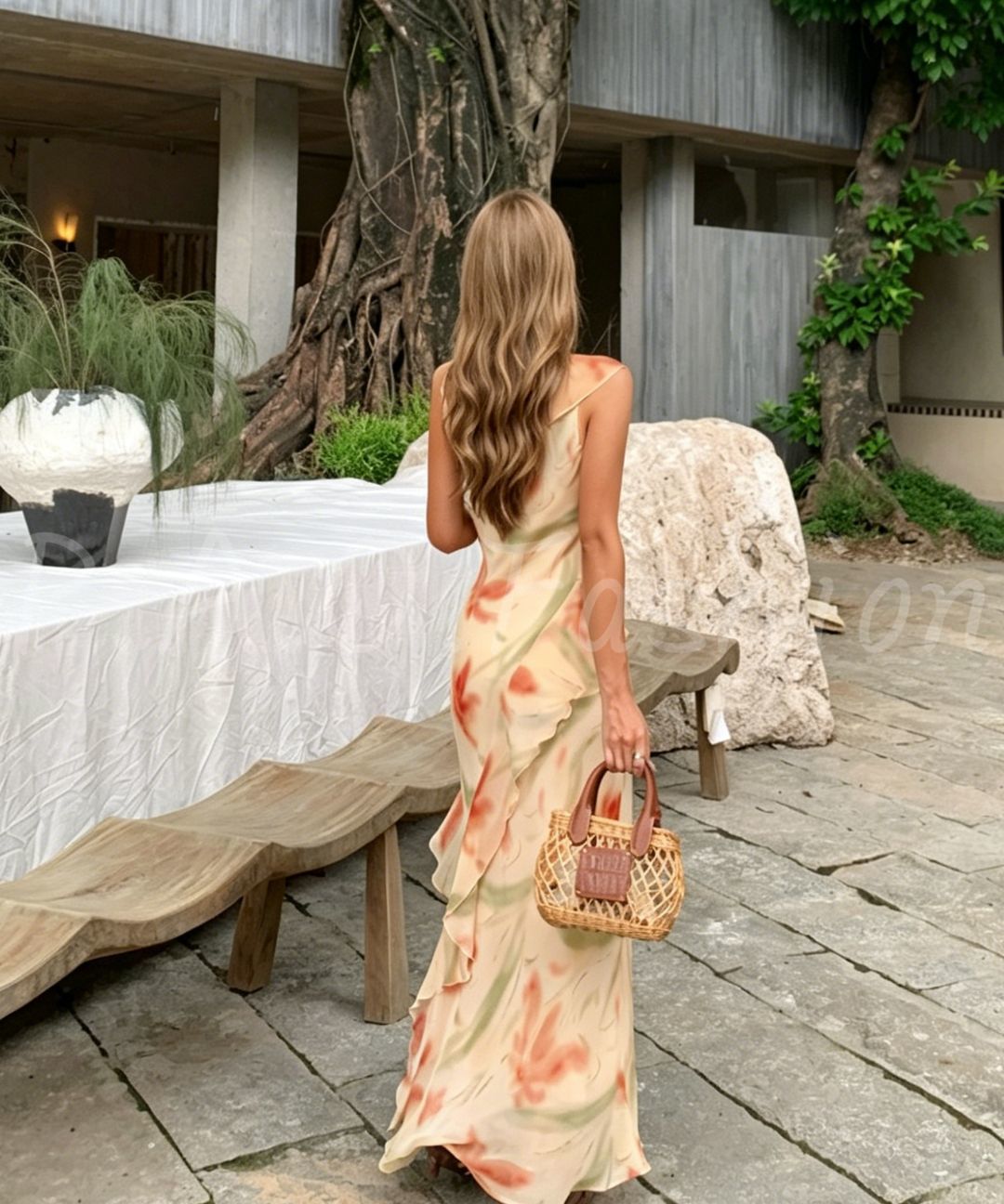 Floral Ruffle Mermaid Maxi Dress
