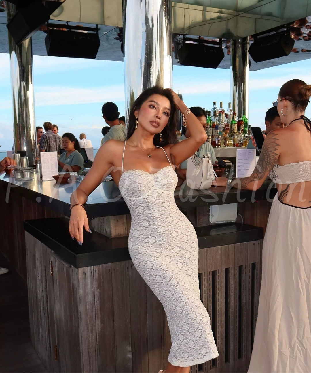 Lace Trim Bodycon Midi Dress