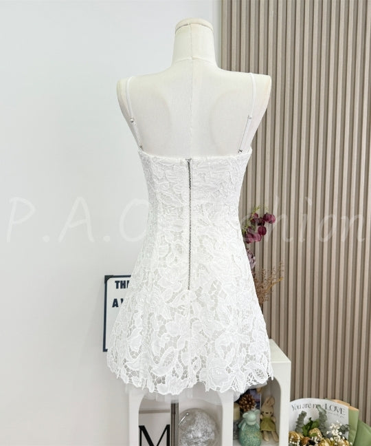 Bow Lace Strap A-Line Mini Dress
