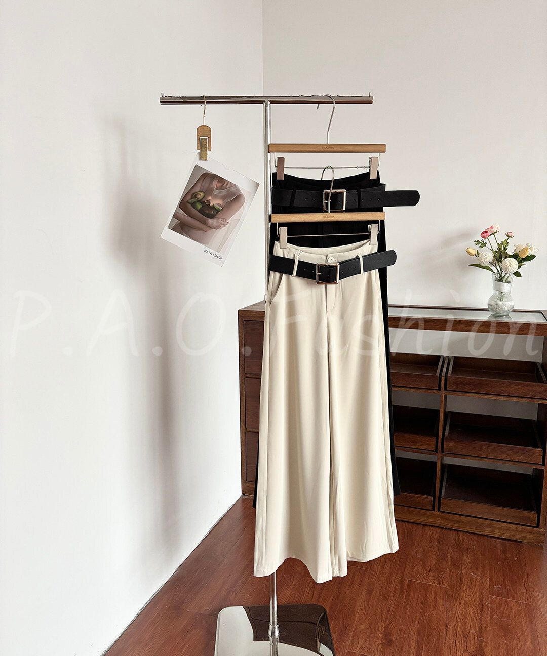 High Waist Draped Wide Leg Suit Pants with Belt
