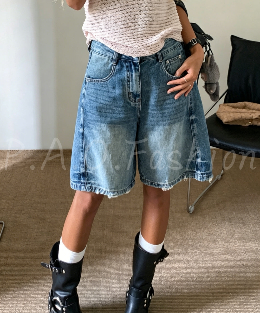 Vintage Washed Straight-Leg Denim Bermuda Shorts[Available Now]