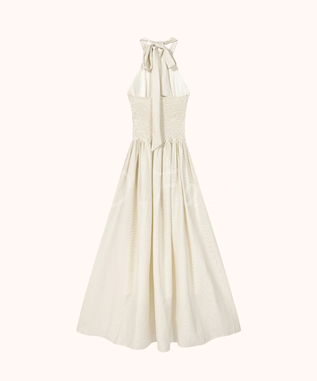 Striped Halter Backless Smocked Waist Maxi Dress